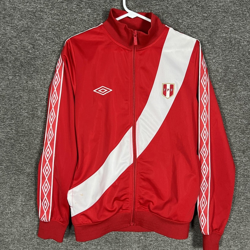 Peru National‎ Team Soccer Jacket Mens Small Red White Umbro Track Zip Top